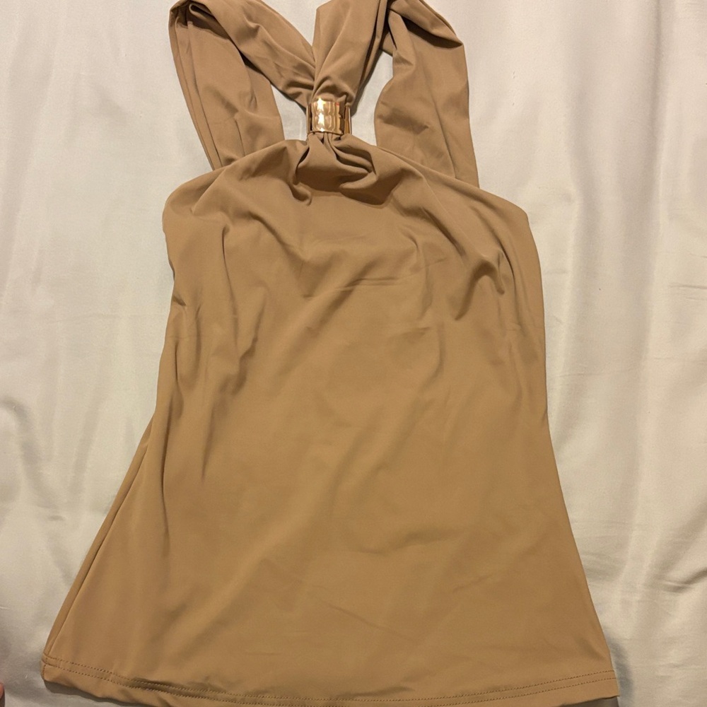 Tan Halter Top with Gold Accent